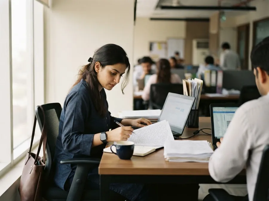 Payroll outsourcing specialists reviewing records